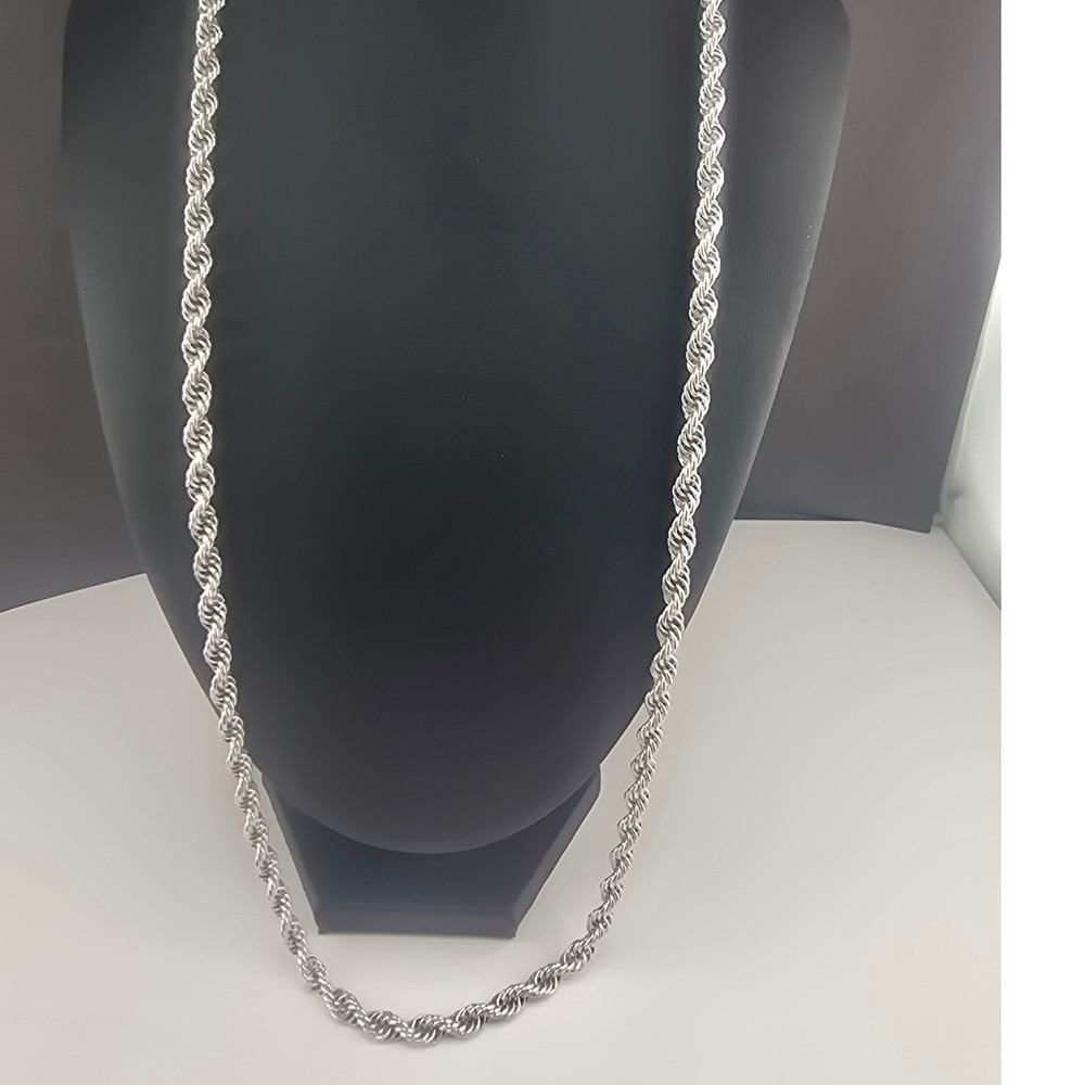 Vintage Monet Rope Chain Silver Tone Twisted Long Necklace 30in